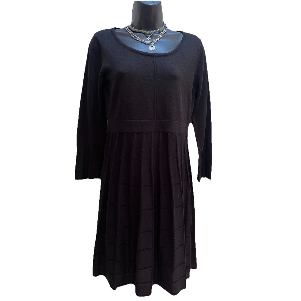 ELLEN‎ TRACY Long Sleeve Black Knit Fit & Flare Sweater Dress  PM NWT Windowpane